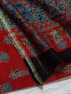 Indiehaat | Chanderi Silk Ajrakh Print Saree Red