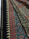Indiehaat | Chanderi Silk Ajrakh Print Saree Blue
