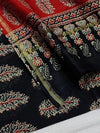 Indiehaat | Chanderi Silk Ajrakh Print Saree Black