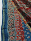 Indiehaat | Chanderi Silk Ajrakh Print Saree Blue