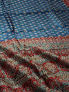 Indiehaat | Chanderi Silk Ajrakh Print Saree Blue