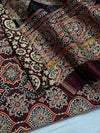Indiehaat | Chanderi Silk Ajrakh Print Saree Red