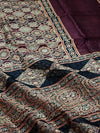 Indiehaat | Chanderi Silk Ajrakh Print Saree Red