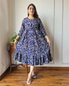 Indiehaat | Blockprinted Cotton Long Dress Blue