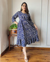 Indiehaat | Blockprinted Cotton Long Dress Blue