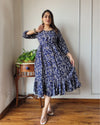 Indiehaat | Blockprinted Cotton Long Dress Blue