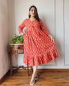 Indiehaat | Blockprinted Cotton Long Dress Red