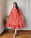 Indiehaat | Blockprinted Cotton Long Dress Red