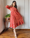 Indiehaat | Blockprinted Cotton Long Dress Red