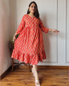 Indiehaat | Blockprinted Cotton Long Dress Red