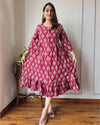 Indiehaat | Blockprinted Cotton Long Dress Red
