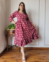 Indiehaat | Blockprinted Cotton Long Dress Red