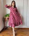Indiehaat | Blockprinted Cotton Long Dress Red