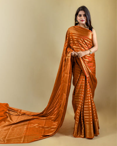 Indiehaat | Banarasi Georgette Silk Saree Orange