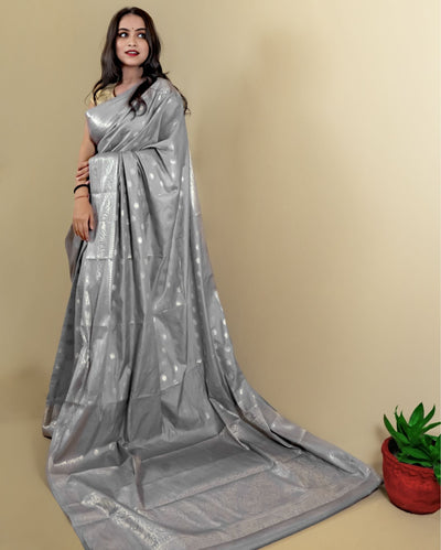Indiehaat | Banarasi Georgette Silk Saree Gray