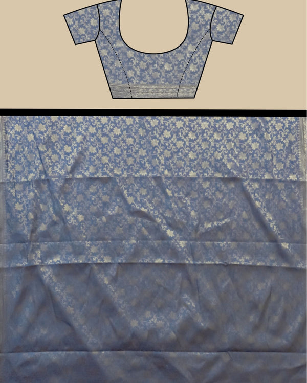 Indiehaat | Banarasi Georgette Silk Saree Blue