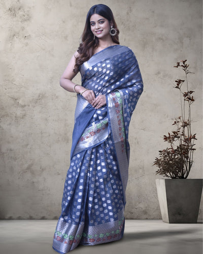 Indiehaat | Banarasi Georgette Silk Saree Gray
