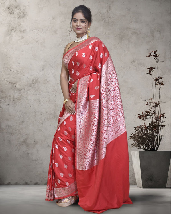 Indiehaat | Banarasi Masharoo Silk Saree Red