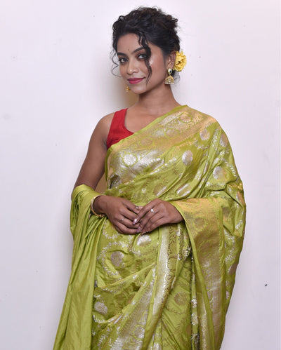 Indiehaat | Banarasi Masharoo Silk Saree Green