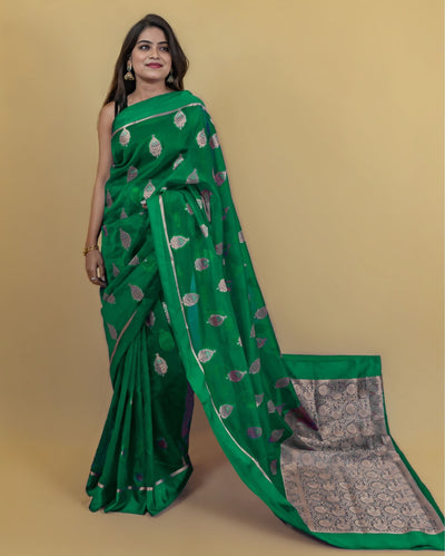 Indiehaat | Banarasi Brocade Organza Silk Saree Green