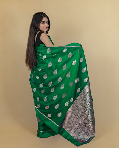 Indiehaat | Banarasi Brocade Organza Silk Saree Green