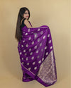 Indiehaat | Banarasi Brocade Organza Silk Saree Purple