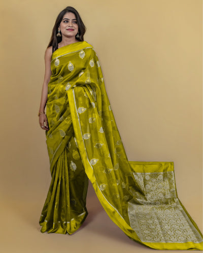 Indiehaat | Banarasi Brocade Organza Silk Saree Green