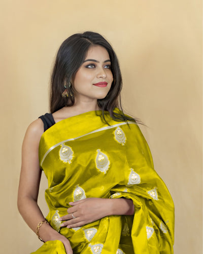 Indiehaat | Banarasi Brocade Organza Silk Saree Green