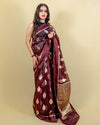 Indiehaat | Banarasi Brocade Organza Silk Saree Brown
