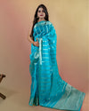 Indiehaat | Banarasi Brocade Organza Silk Saree Blue