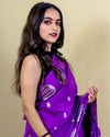 Indiehaat | Banarasi Brocade Raw Mango Silk Saree Purple
