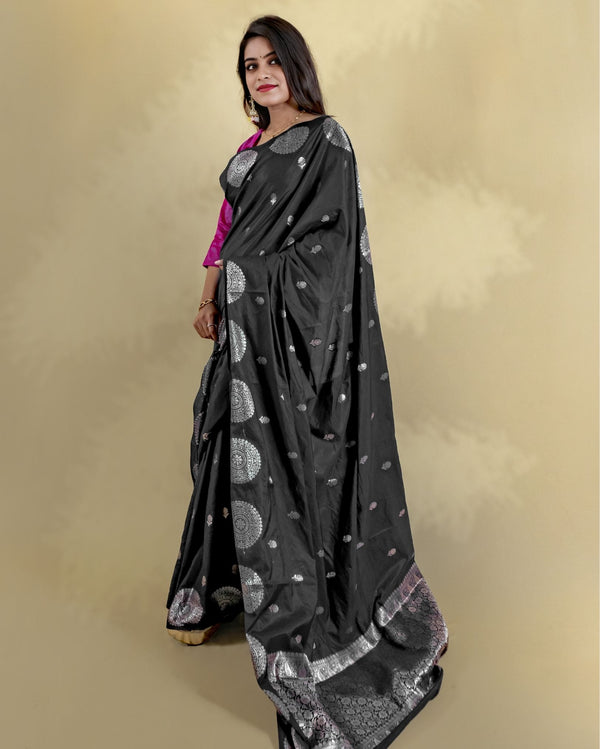Indiehaat | Banarasi Brocade Raw Mango Silk Saree Black