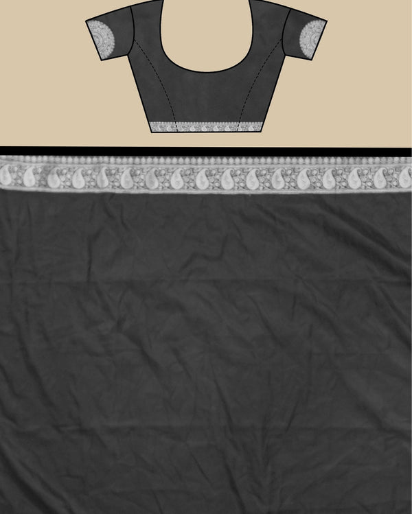 Indiehaat | Banarasi Brocade Raw Mango Silk Saree Black