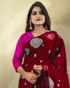 Indiehaat | Banarasi Brocade Raw Mango Silk Saree Maroon