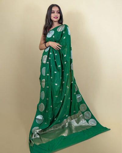 Indiehaat | Banarasi Brocade Raw Mango Silk Saree Green