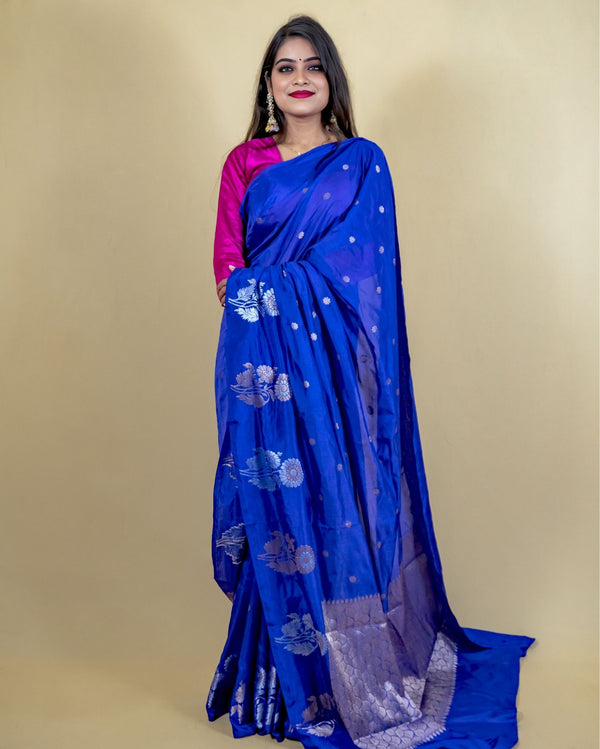 Indiehaat | Banarasi Brocade Raw Mango Silk Saree Violet