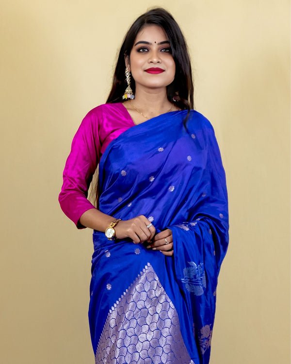 Indiehaat | Banarasi Brocade Raw Mango Silk Saree Violet