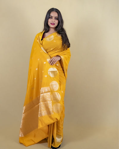 Indiehaat | Banarasi Brocade Raw Mango Silk Saree Yellow