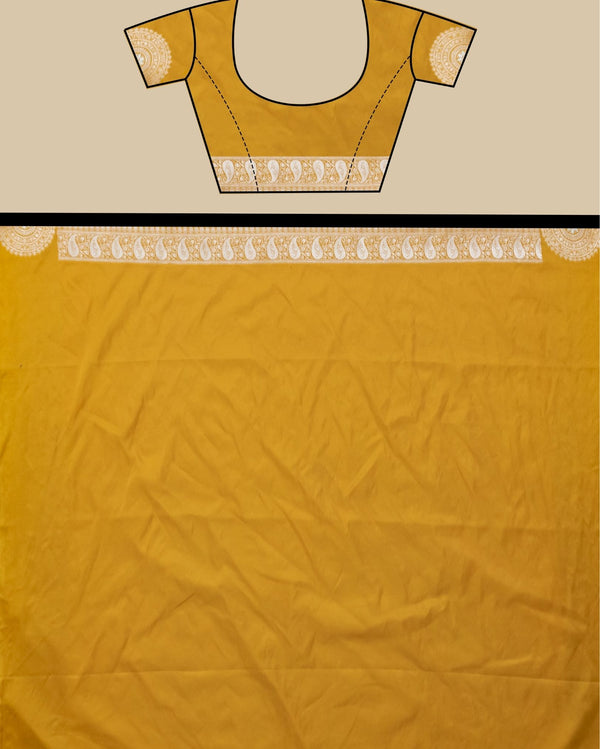 Indiehaat | Banarasi Brocade Raw Mango Silk Saree Yellow