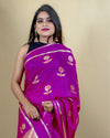 Indiehaat | Banarasi Brocade Raw Mango Silk Saree Purple