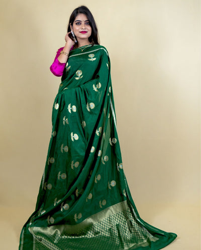 Indiehaat | Banarasi Brocade Raw Mango Silk Saree Green