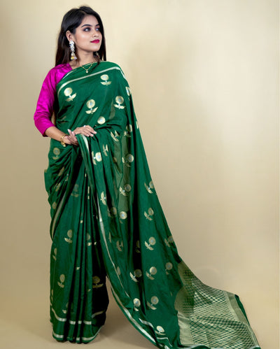 Indiehaat | Banarasi Brocade Raw Mango Silk Saree Green