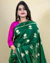 Indiehaat | Banarasi Brocade Raw Mango Silk Saree Green