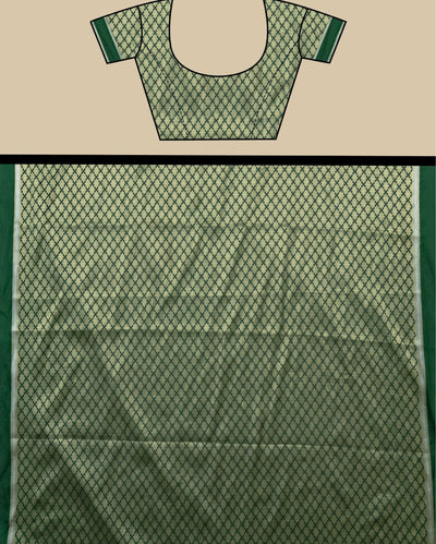 Indiehaat | Banarasi Brocade Raw Mango Silk Saree Green