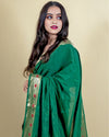 Indiehaat | Banarasi Brocade Raw Mango Silk Saree Green