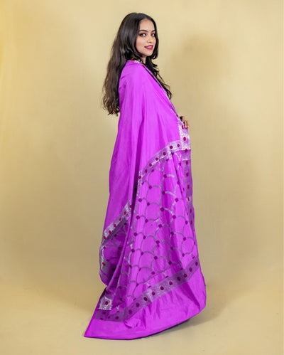 Indiehaat | Banarasi Brocade Raw Mango Silk Saree Purple