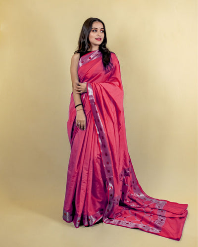 Indiehaat | Banarasi Brocade Raw Mango Silk Saree Red