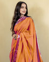 Indiehaat | Banarasi Brocade Raw Mango Silk Saree Orange