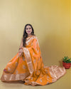 Indiehaat | Zari Banarasi Tissue Semi Silk Saree Orange