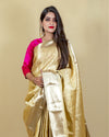Indiehaat | Zari Banarasi Tissue Semi Silk Saree Gold